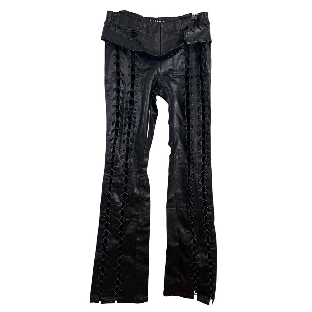 I.AM.GIA XS Black Faux Leather Lace Up Flare Pants Moto Edgy Streetwear